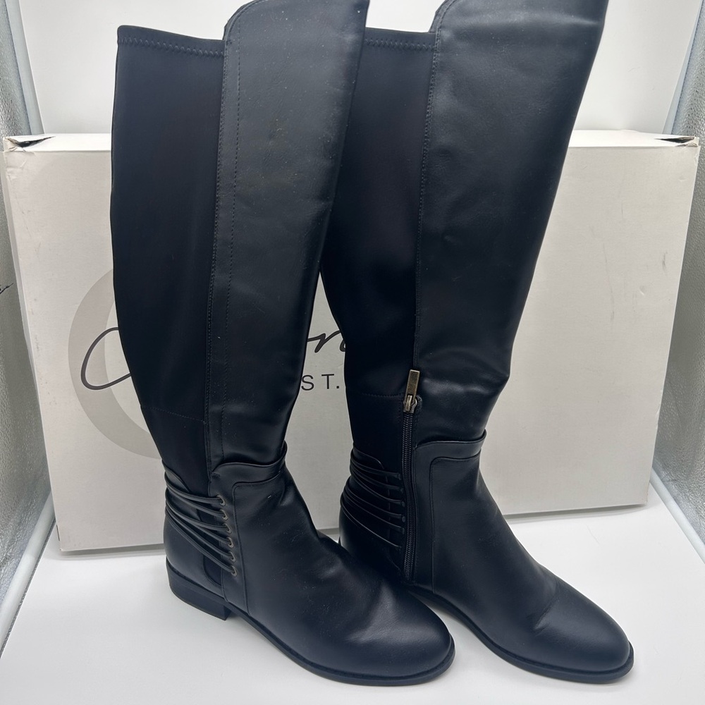 Black Knee-High Faux Leather Boots